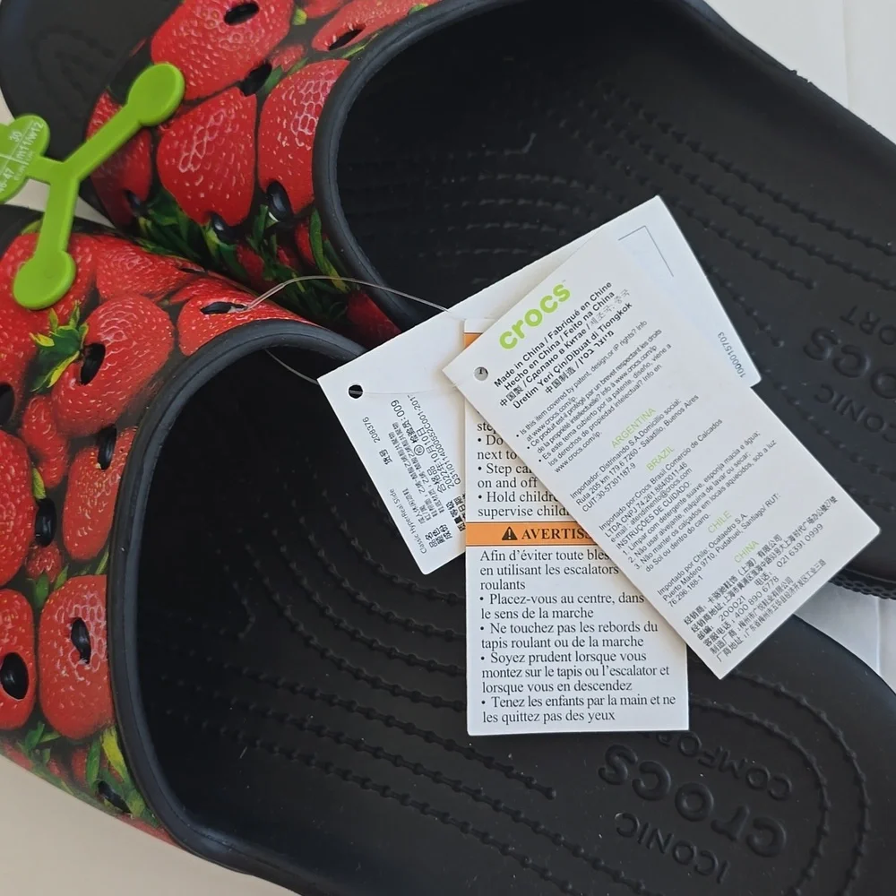 NWT Crocs Men's Classic Hyperreal Strawberry Slides Size 12